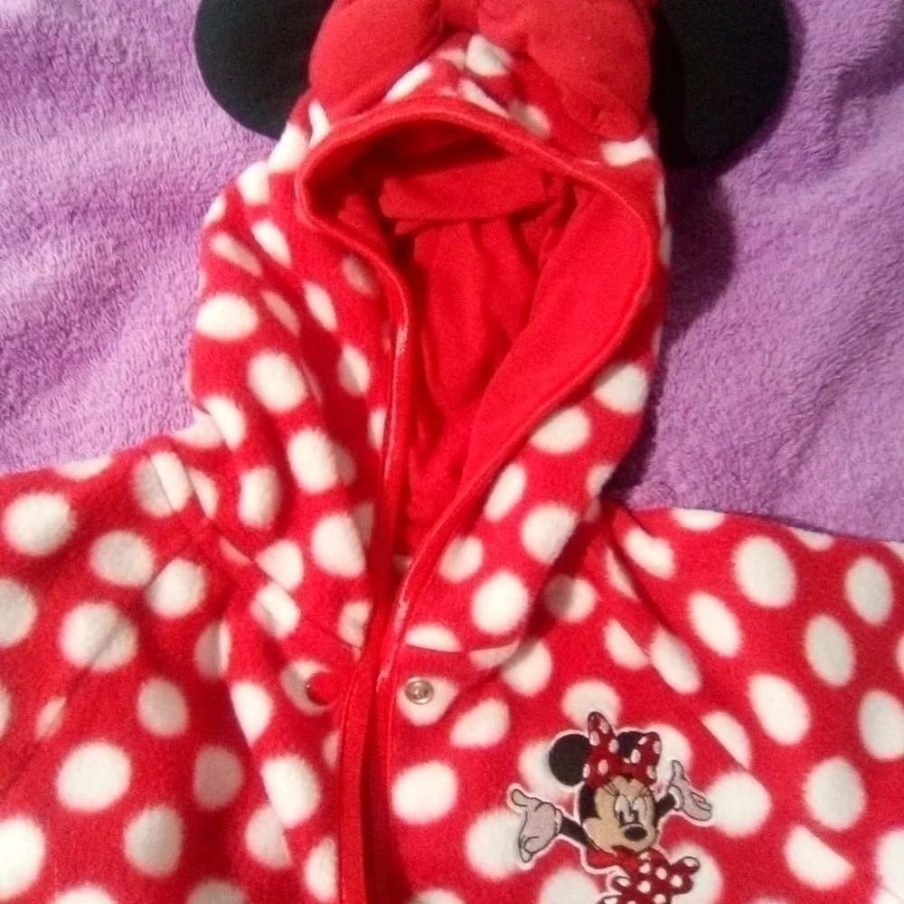 DISNEY parks hooded fleece Minnie mouse onesie. Size 6 months